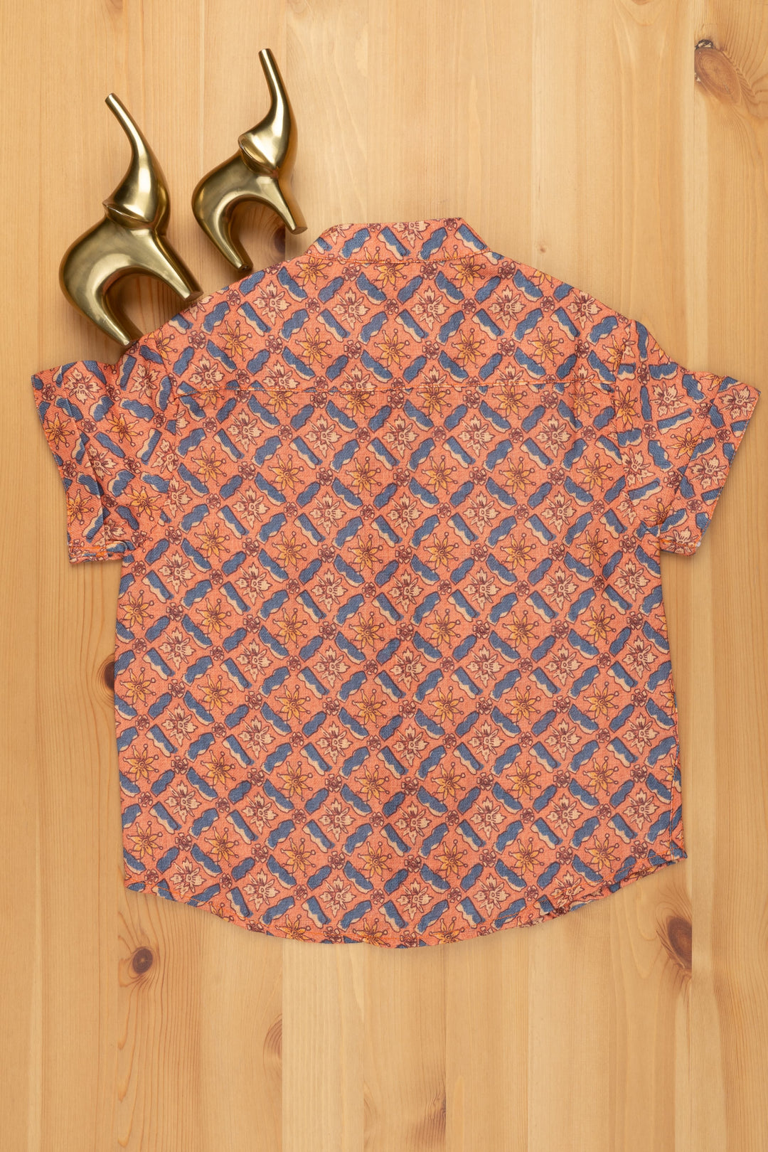 The Nesavu Boys Linen Shirt Authentic Ajrakh Hand Block Print Boys' Shirt: Celebrate Indian Heritage in Style Nesavu Hand Block Printed Shirt for Boys | Boys Casual Wear | The Nesavu