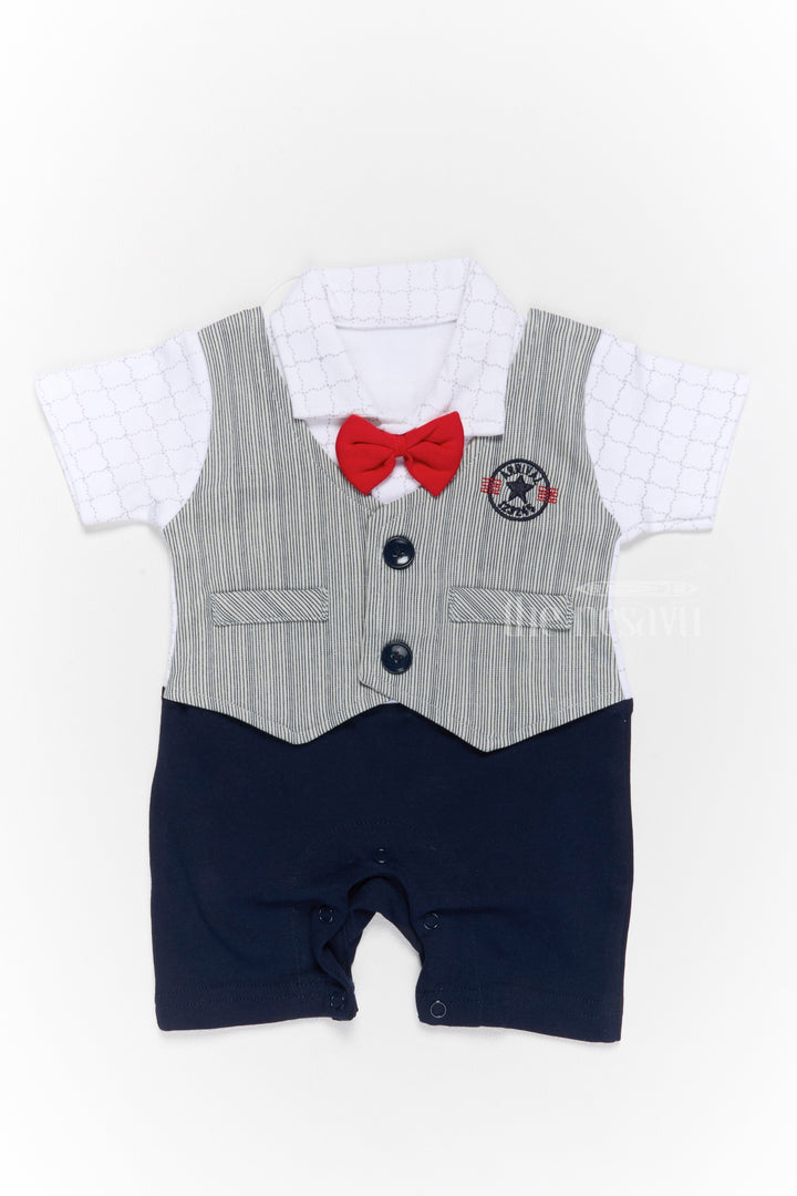 The Nesavu Boys Casual Set Baby Boys Casual Party Outfit with White Shirt, Grey Vest, and Red Bow Tie Nesavu 10 (NB) / White BCS207B-10 Baby Boys Casual Party Outfit White Shirt Grey Vest Red Bow Tie Black Shorts | The Nesavu