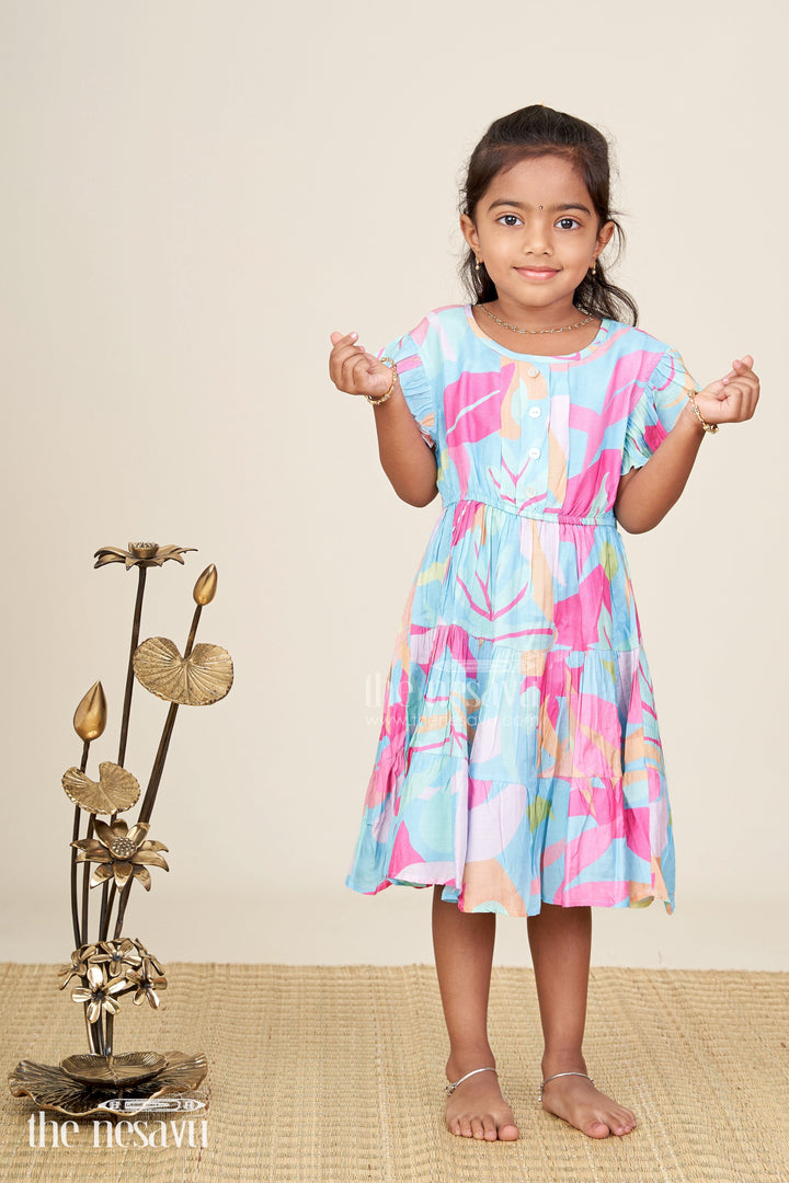 The Nesavu Girls Cotton Frock Baby Girl Casual Frock With Traditional Flair In Colorful Cotton And Layered Pleats For Comfortable Style Nesavu 20 (3Y) / Blue GFC1857A-20 Nesavu Cotton Casual Frock Baby Girls Traditional Inspired Design Layered Pleats