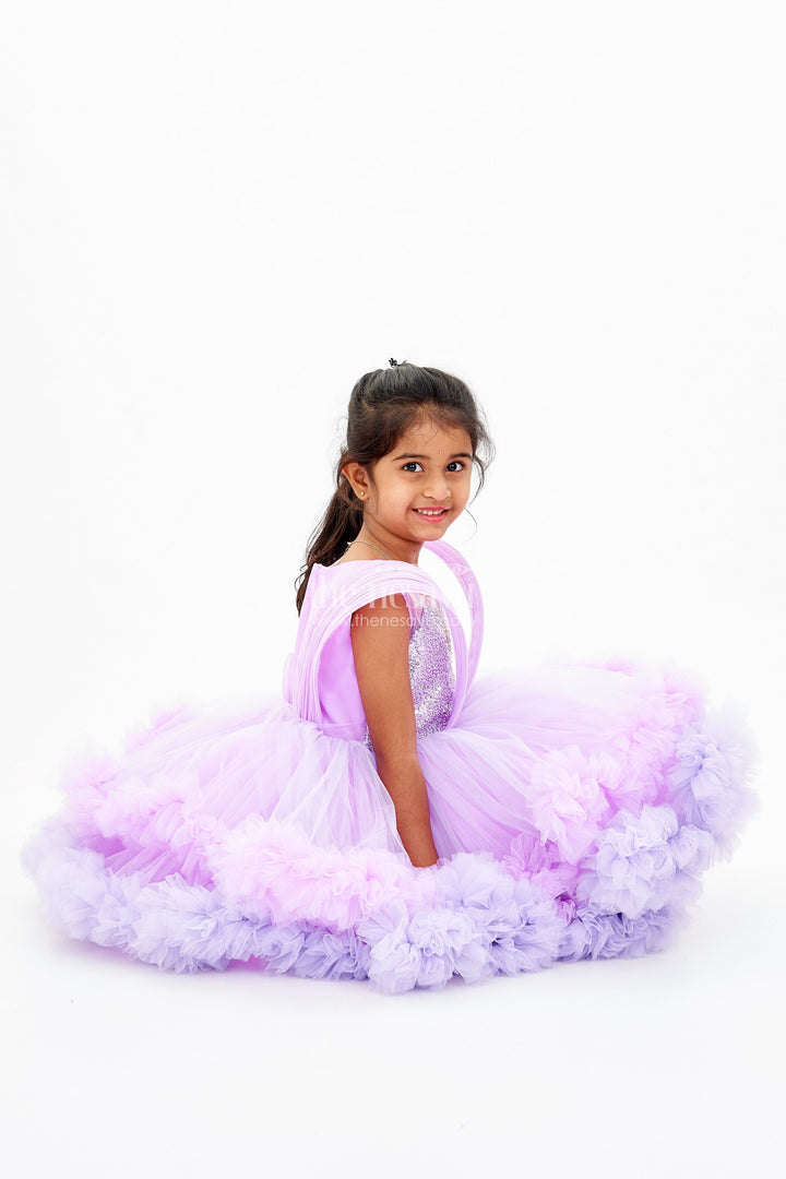 The Nesavu Baby Fancy Frock Baby Girls Light Purple Dress with Sparkling Sequin Bodice and Ruffled Tulle Skirt Nesavu 16 (1Y) / Purple PF204A-16 Nesavu Baby Girls Light Purple Dress Sequin Bodice Ruffled Tulle Skirt Special Occasions