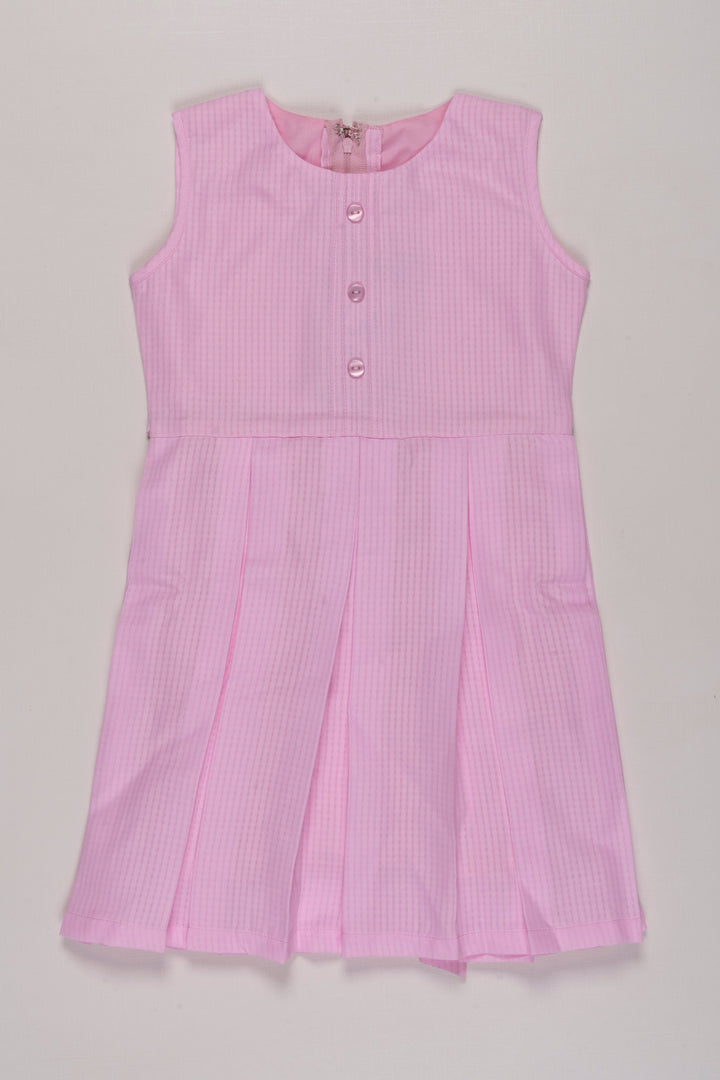 The Nesavu Girls Cotton Frock Blossom-Adorned Pink Checkered Cotton Frock with Jacket for Girls Nesavu Girls Pink Checkered Dress & Floral Jacket Set | Spring Cotton Outfit | The Nesavu