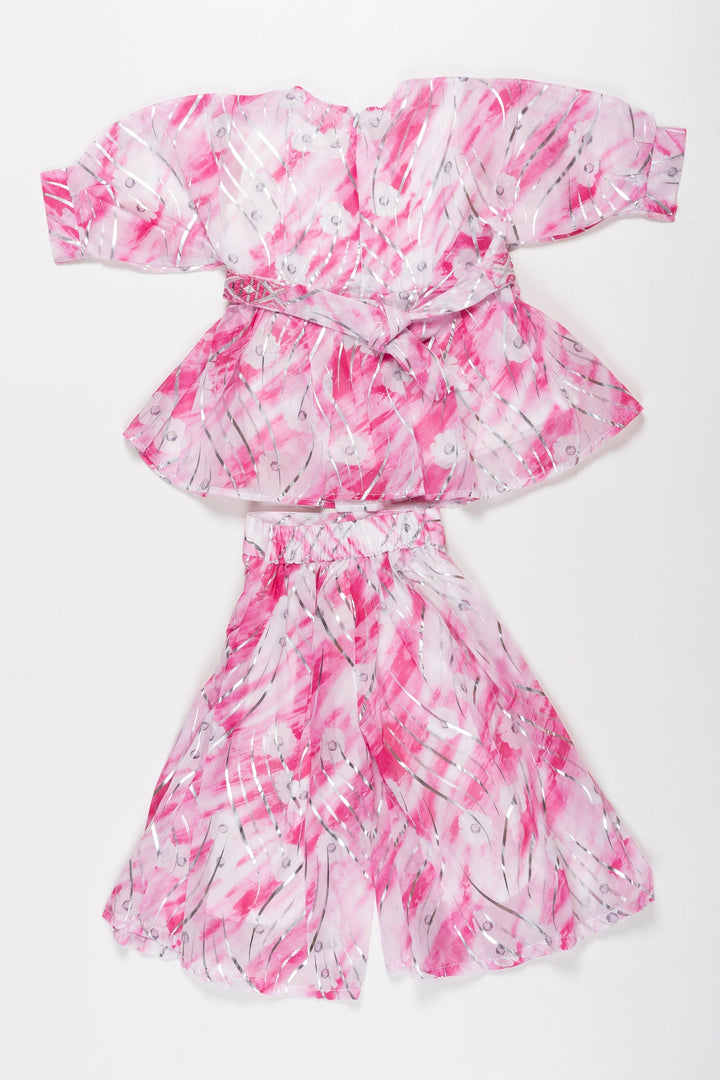 The Nesavu Girls Sharara / Plazo Set Blossoming Chic: Girls Pink Organza Peplum Top with Palazzo Ensemble Nesavu Latest Girls Pink Organza Peplum and Palazzo Pants Set | Spring Fashion Fiesta | The Nesavu