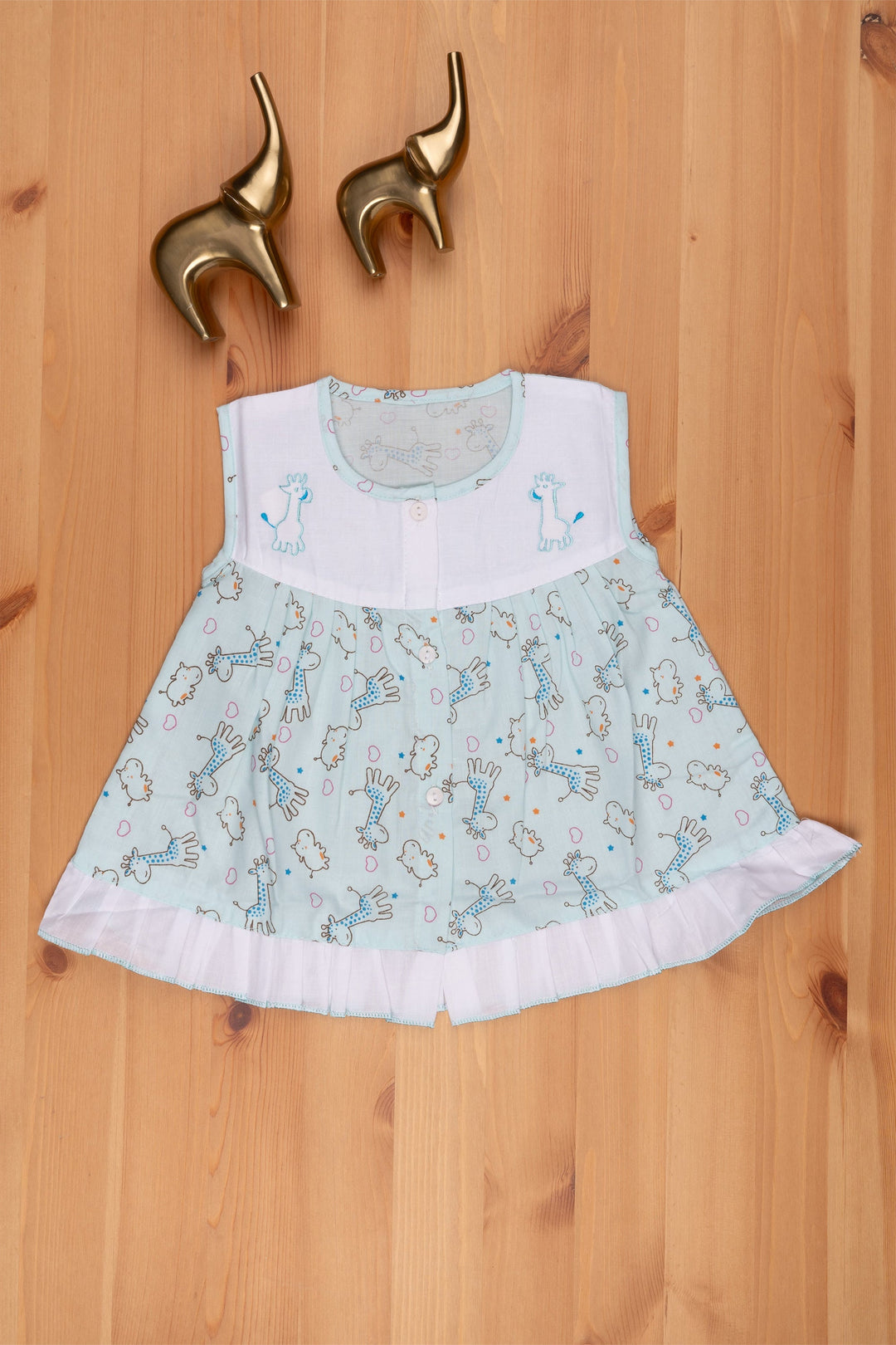 The Nesavu Baby Frock / Jhabla Blue Animal Print & Frills: Designer Infant Dress Nesavu 12 (3M) / Blue BFJ447A-12 Birthday Frock For babys | Animal Printed Dress For Kids | The Nesavu