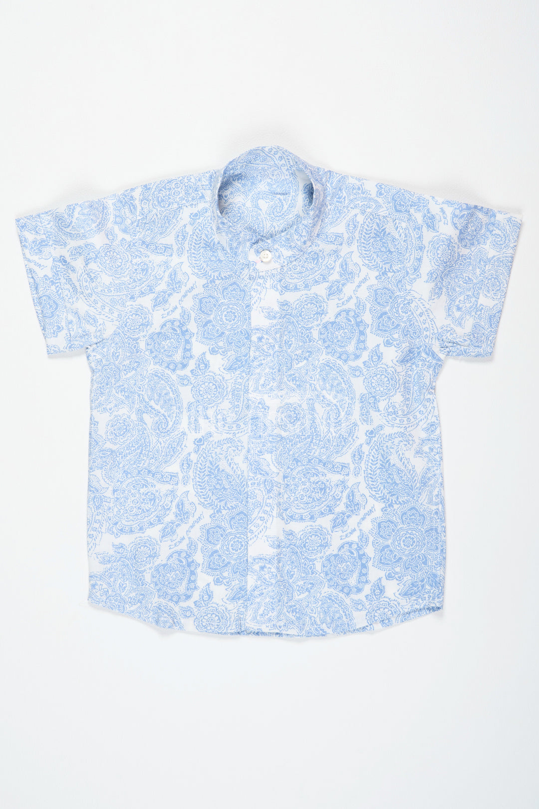 The Nesavu Boys Cotton Shirt Blue Paisley Print Boys Cotton Shirt Half Sleeves Comfortable for Family Gatherings Nesavu 16 (1Y) / Blue BS193A-16 Blue Paisley Print Boys Cotton Shirt Nesavu Elegant Half Sleeves Casual Wear Family Gatherings