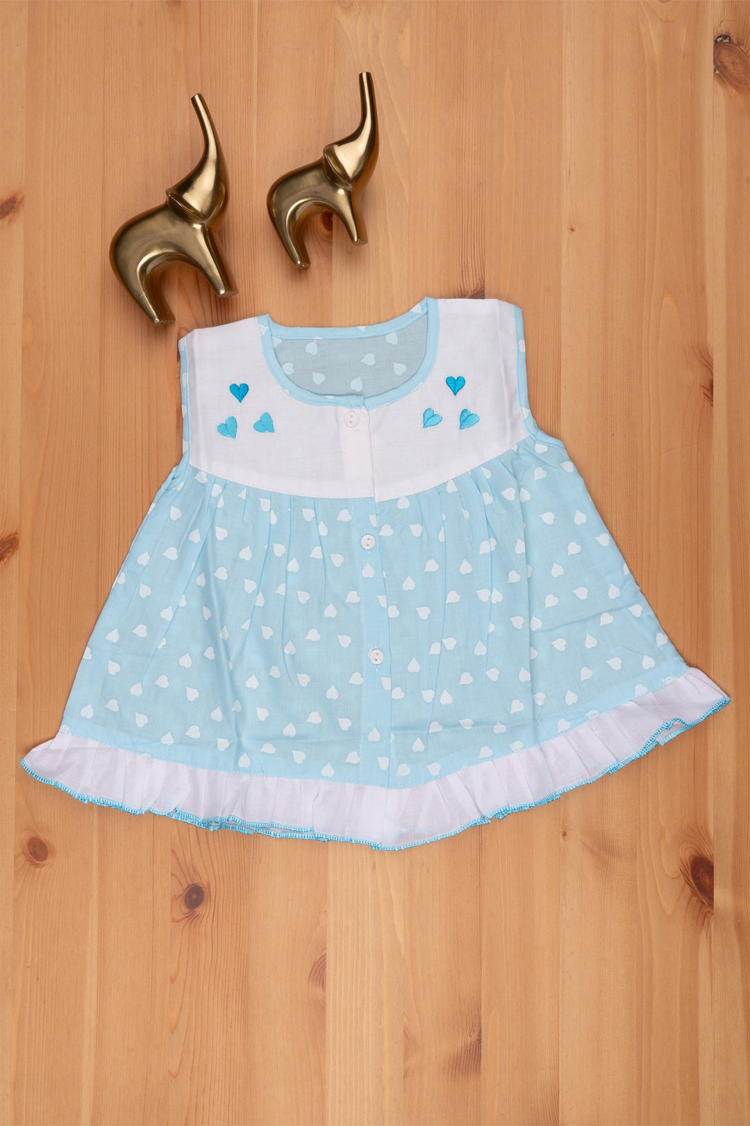 The Nesavu Baby Frock / Jhabla Blue Serenity: Heart Print Flared Dress for Infants Nesavu 12 (3M) / Blue BFJ446C-12 Heartin Printed Blue fancy Frock For Babys | New Born Baby Dress | The Nesavu