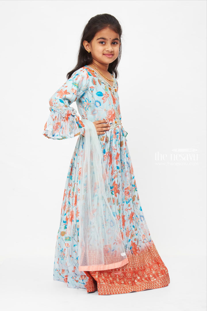 The Nesavu Girls Party Gown Bohemian Floral Aliacut Anarkali Dress for Girls - Vibrant & Traditional Nesavu Floral Print Anarkali | Festive Wear for Girls | Aliacut Kurti for Girls | The Nesavu