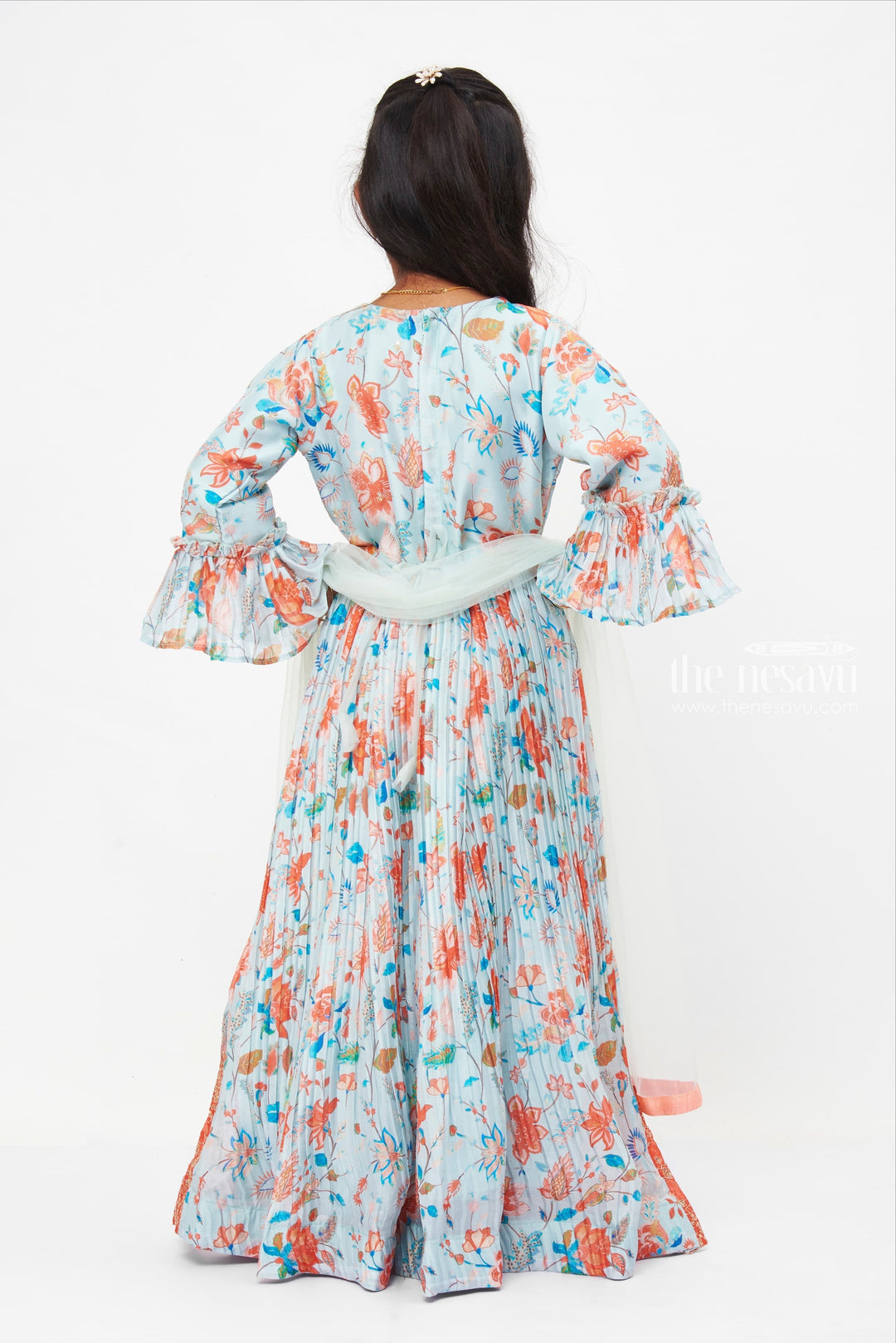 The Nesavu Girls Party Gown Bohemian Floral Aliacut Anarkali Dress for Girls - Vibrant & Traditional Nesavu Floral Print Anarkali | Festive Wear for Girls | Aliacut Kurti for Girls | The Nesavu