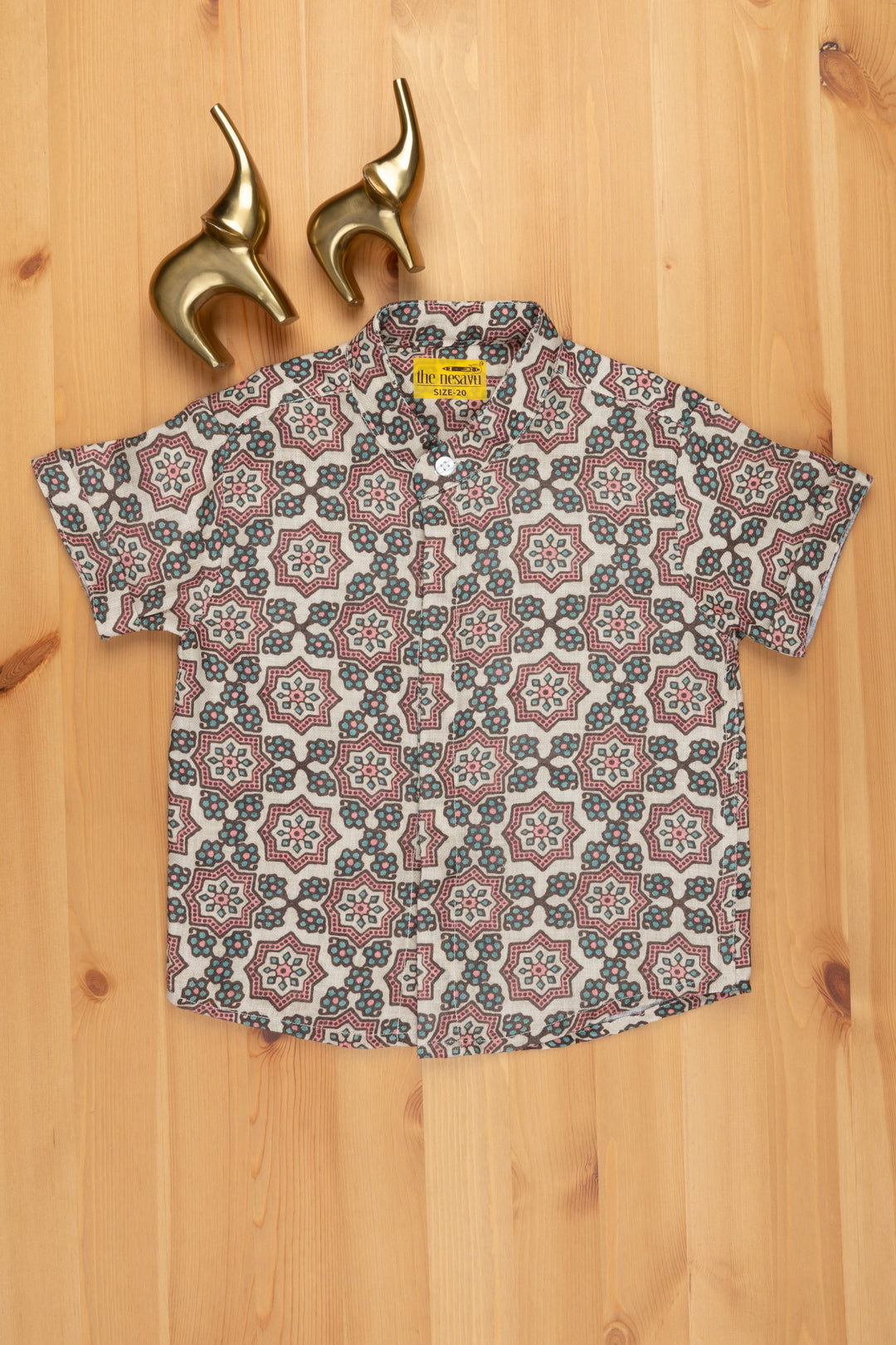 The Nesavu Boys Linen Shirt Boho Chic: Ajrakh Hand Block Print Boys' Shirt for Bohemian Fashion Enthusiasts Nesavu 14 (6M) / multicolor / Linen BS058 Ajrakh Hand Block Prined Shirt | Boy Baby shirts | The Nesavu