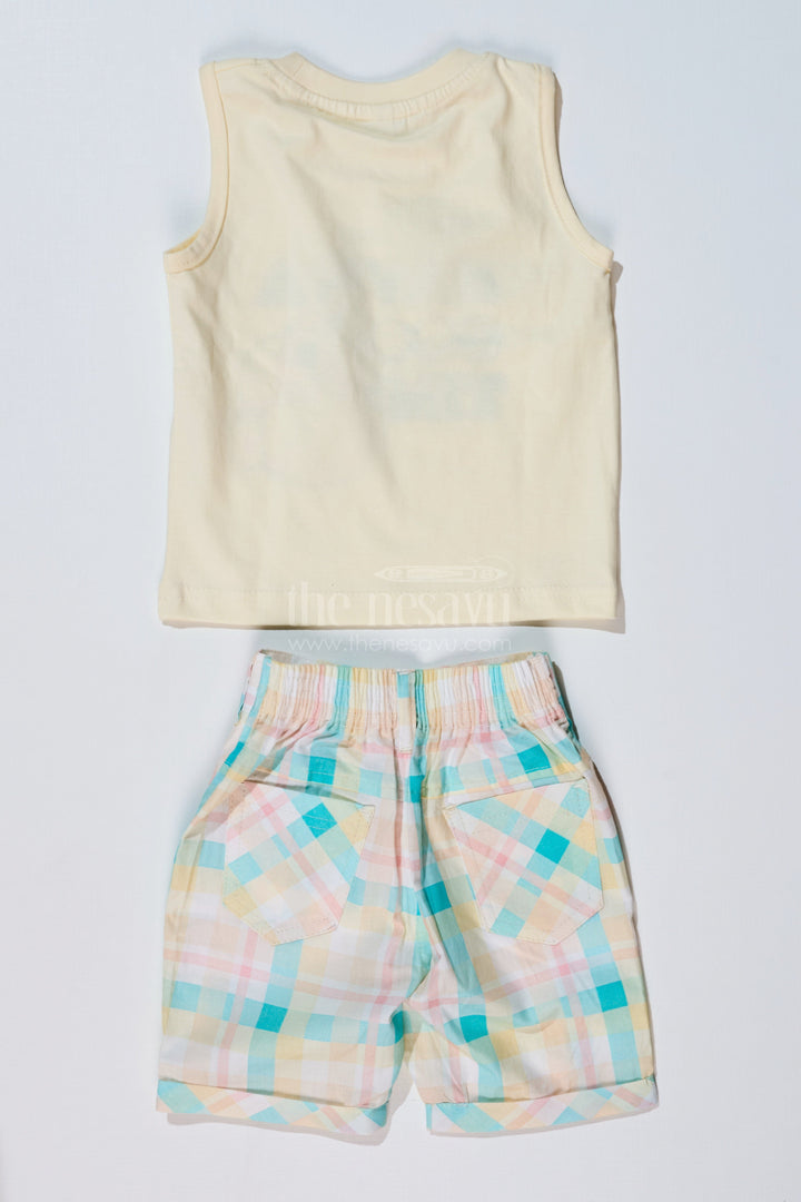 The Nesavu Boys Casual Set Boys Best Smart Casual Shirts with Checked Shorts and Graphic Printed T-Shirt Nesavu Nesavu Boys Best Smart Casual Shirts Checked Shorts Printed T-Shirt Summer Wear