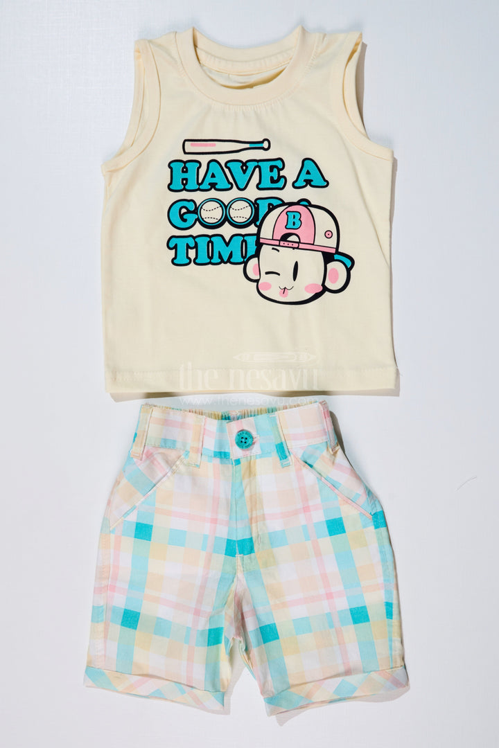 The Nesavu Boys Casual Set Boys Best Smart Casual Shirts with Checked Shorts and Graphic Printed T-Shirt Nesavu Nesavu Boys Best Smart Casual Shirts Checked Shorts Printed T-Shirt Summer Wear