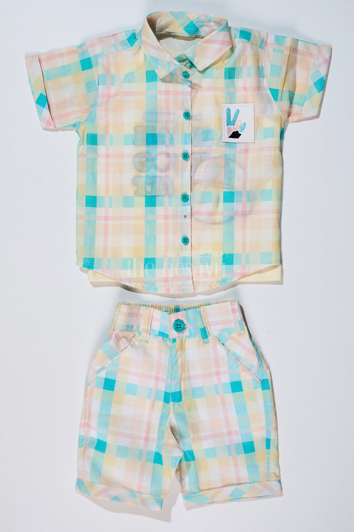 The Nesavu Boys Casual Set Boys Best Smart Casual Shirts with Checked Shorts and Graphic Printed T-Shirt Nesavu Nesavu Boys Best Smart Casual Shirts Checked Shorts Printed T-Shirt Summer Wear