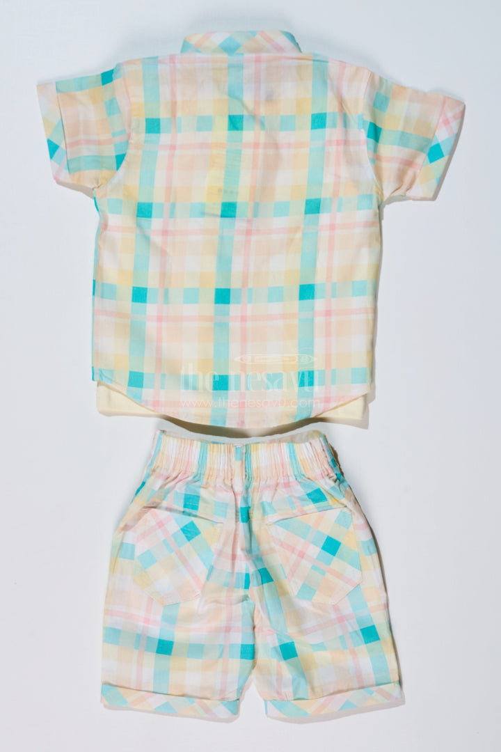 The Nesavu Boys Casual Set Boys Best Smart Casual Shirts with Checked Shorts and Graphic Printed T-Shirt Nesavu Nesavu Boys Best Smart Casual Shirts Checked Shorts Printed T-Shirt Summer Wear