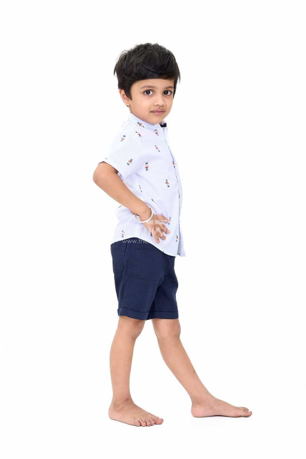 The Nesavu Boys Casual Set Boys Blue Printed Shirt and Black Shorts Set for Casual Outings Nesavu Boys Printed Shirt Black Shorts Set Comfortable Stylish Casual Outfits