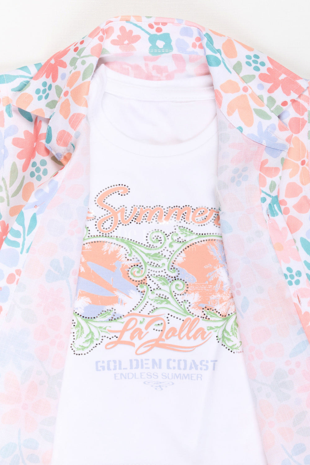 The Nesavu Boys Casual Set Boys Cotton Best Casual Dress Shirts Set with Floral Printed Shirt, Tank Tee, and Cargo Shorts Nesavu Boys Best Casual Dress Shirts Set Floral Printed Shirt Tee Cargo Shorts | The Nesavu