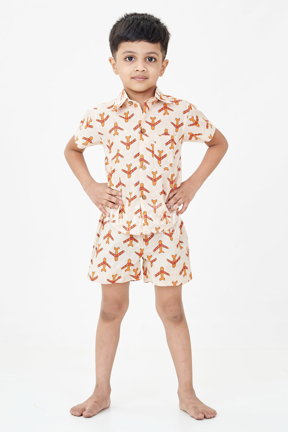 The Nesavu Boys Casual Set Boys Cotton Casual Dresses Set with Digital Print in Beige and Rust Tones for Everyday Style Nesavu Boys Cotton Casual Dresses Set Digital Animal Print Beige Rust Color Scheme | The Nesavu