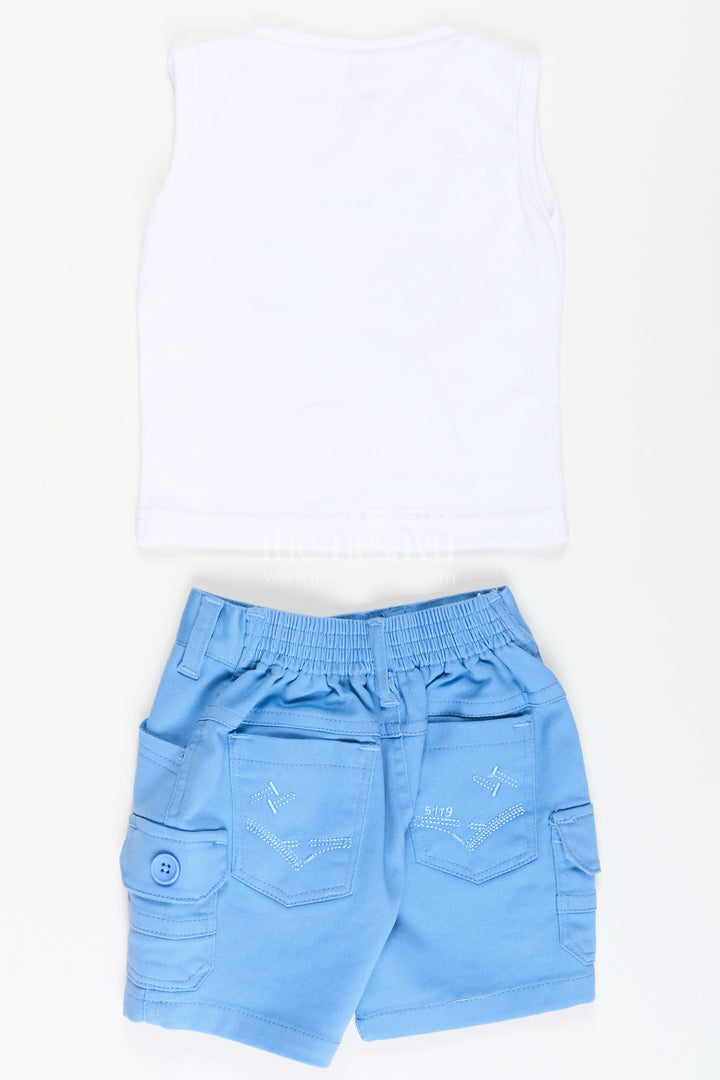 The Nesavu Boys Casual Set Boys Cotton Casual Style Summer Set with Floral Printed Shirt, Tank Tee, and Blue Shorts Nesavu Boys Cotton Casual Style Summer Set Printed Shirt Tank Tee Blue Cargo Shorts | The Nesavu