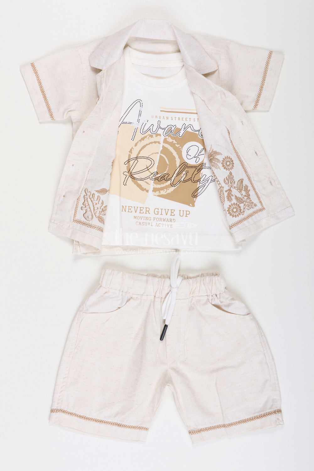 The Nesavu Boys Casual Set Boys Cotton Clothes for Kids with Thread Embroidery Shirt and Casual Tee Set Nesavu Cotton Clothes Kids Embroidered Shirt Sleeveless Tee Combo Set | The Nesavu