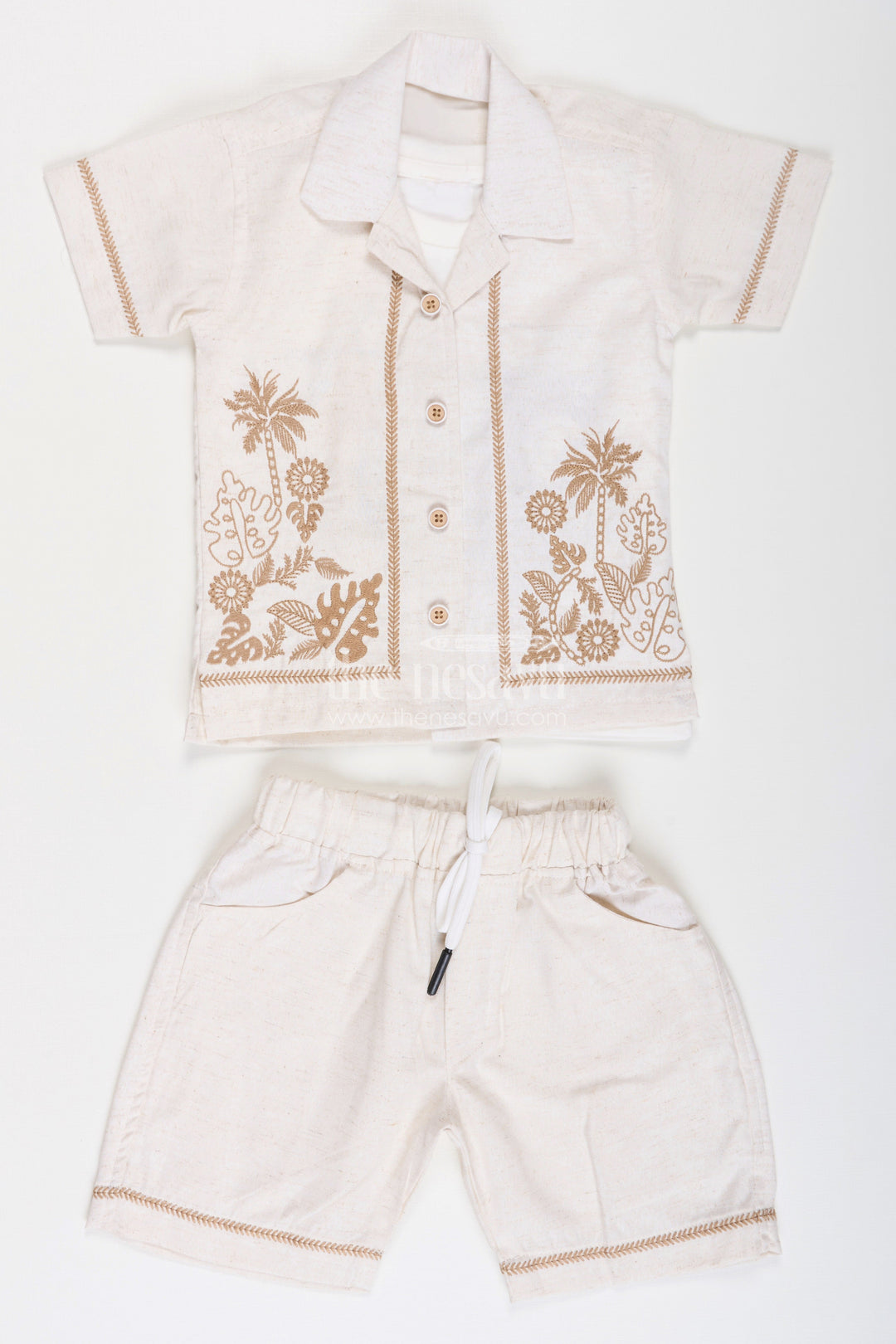 The Nesavu Boys Casual Set Boys Cotton Clothes for Kids with Thread Embroidery Shirt and Casual Tee Set Nesavu Cotton Clothes Kids Embroidered Shirt Sleeveless Tee Combo Set | The Nesavu