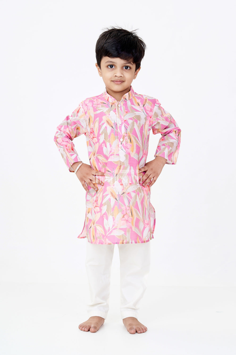 The Nesavu Boys Kurtha Set Boys Cotton Kurtha with Soft Floral Prints and Classic Mandarin Collar for Ethnic Wear Nesavu Nesavu Boys Cotton Kurtha Soft Floral Prints Classic Mandarin Collar Ethnic Wear