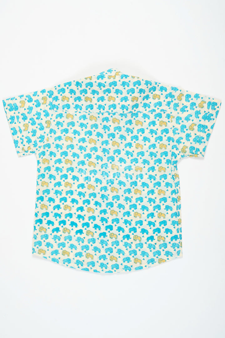 The Nesavu Boys Cotton Shirt Boys Cotton Shirt with Elephant Print Blue Trending Festive Outfits Nesavu Nesavu Boys Blue Cotton Shirt Elephant Print Trending Festive Outfits