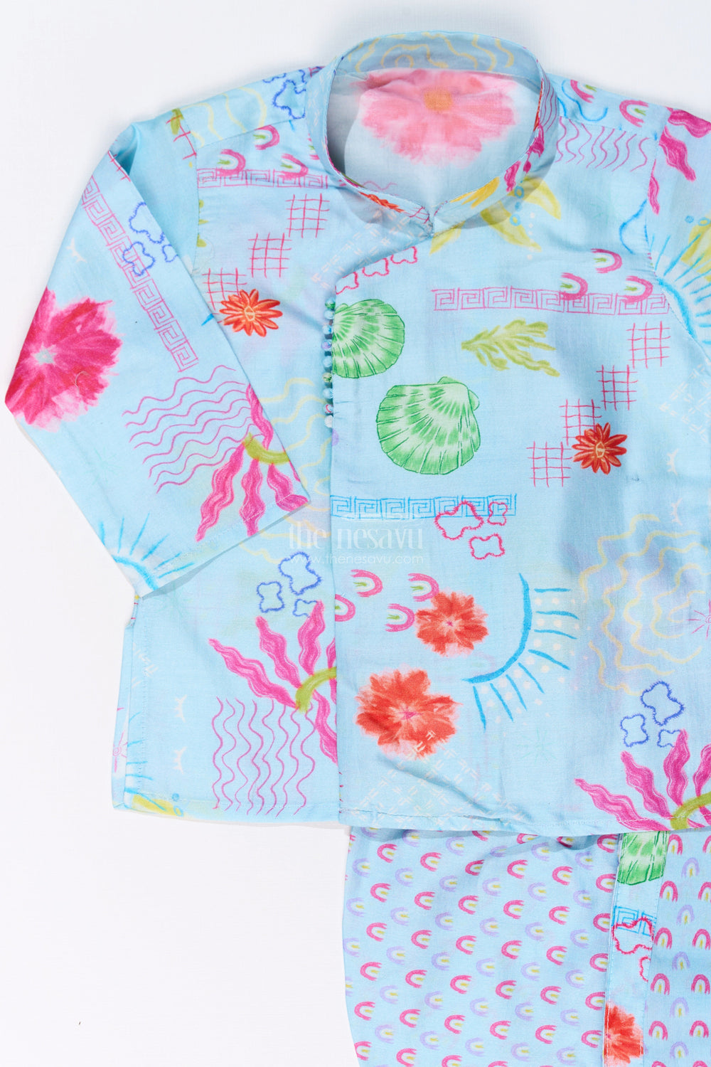 The Nesavu Boys Dothi Set Boys Dhoti Kurta for Kids with Floral Cotton Print for Traditional Celebrations Nesavu Nesavu Boys Dhoti Kurta Kids Floral Cotton Print Traditional Festive Wear