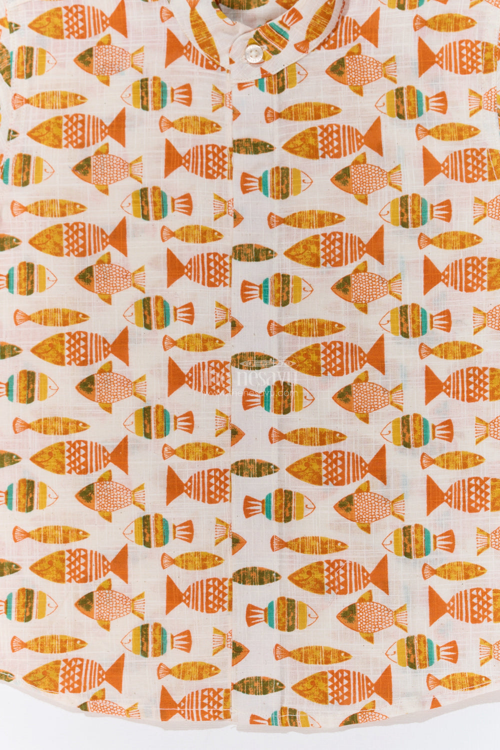 The Nesavu Boys Cotton Shirt Boys Half Sleeves Printed Shirt in Cotton with Vibrant Fish Motifs for Everyday Wear Nesavu Nesavu Boys Cotton Half Sleeves Printed Shirt Fun Fish Motifs Casual Wear