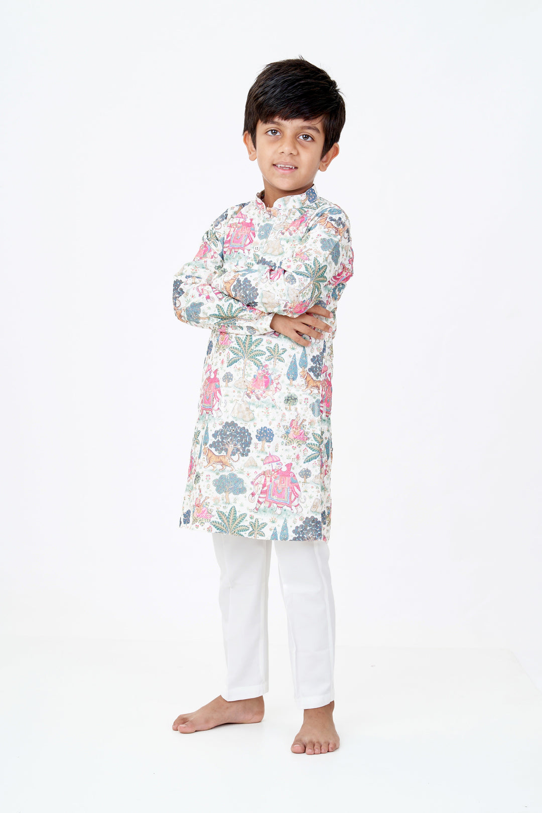 The Nesavu Boys Kurtha Set Boys Kurtha with Story Digital Print and Embroidery for Traditional Festive Wear Nesavu 16 (1Y) / Multicolor BES654A-16 Nesavu Boys Kurtha Story Digital Print Embroidery Festive Cultural Events