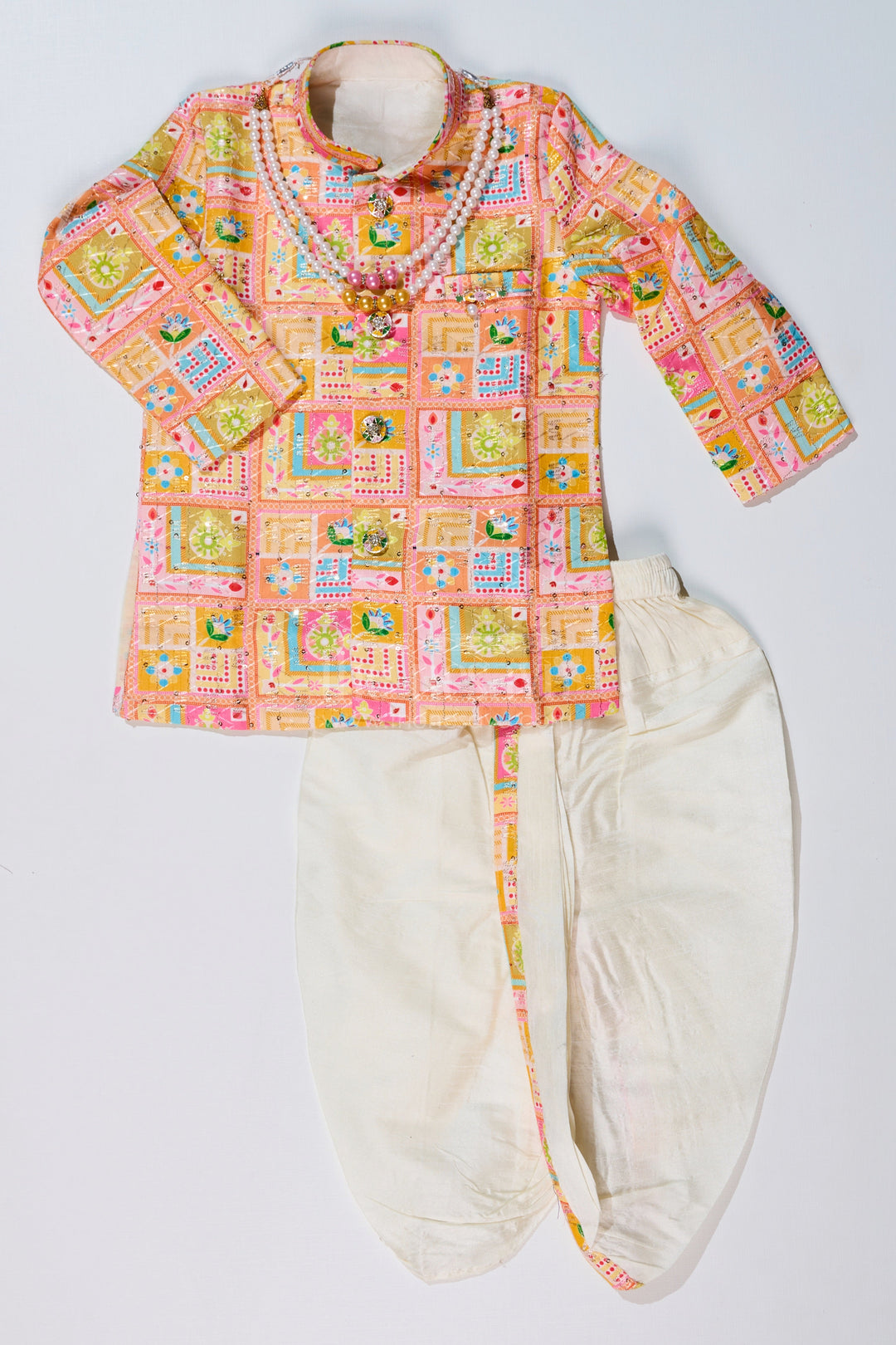 The Nesavu Boys Kurtha Set Boys Light Pink Kurta with Embroidered Jacket and Dhoti for Traditional Festive Wear Nesavu 12 (3M) / Pink BES639A-12 Nesavu Boys Light Pink Kurta Embroidered Jacket Dhoti Ethnic Festive Wear