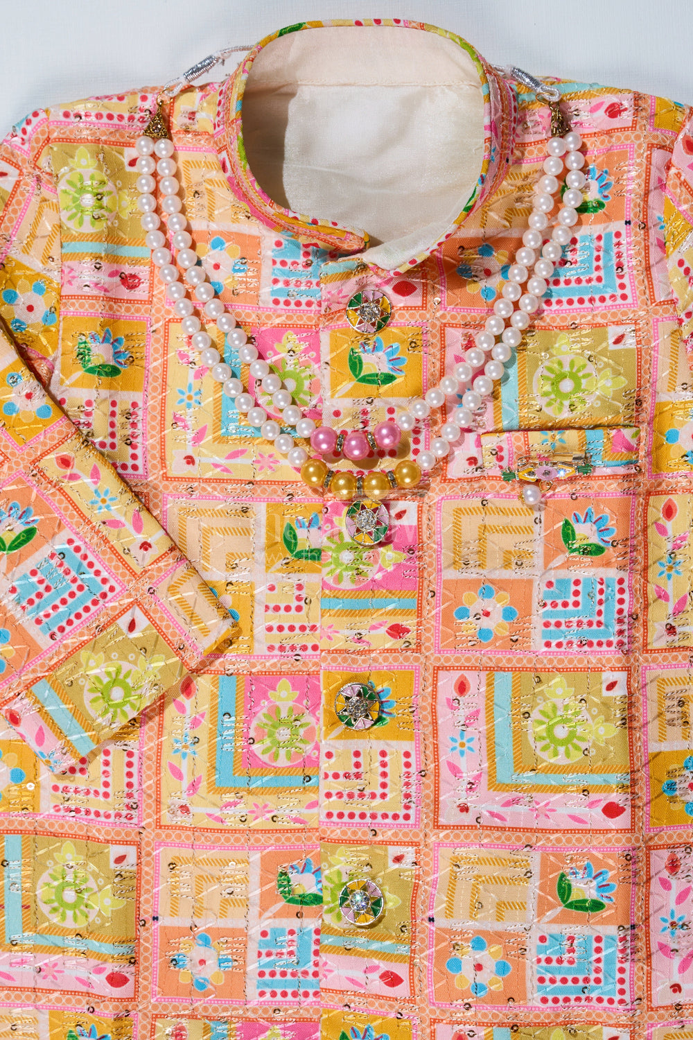 The Nesavu Boys Kurtha Set Boys Light Pink Kurta with Embroidered Jacket and Dhoti for Traditional Festive Wear Nesavu Nesavu Boys Light Pink Kurta Embroidered Jacket Dhoti Ethnic Festive Wear