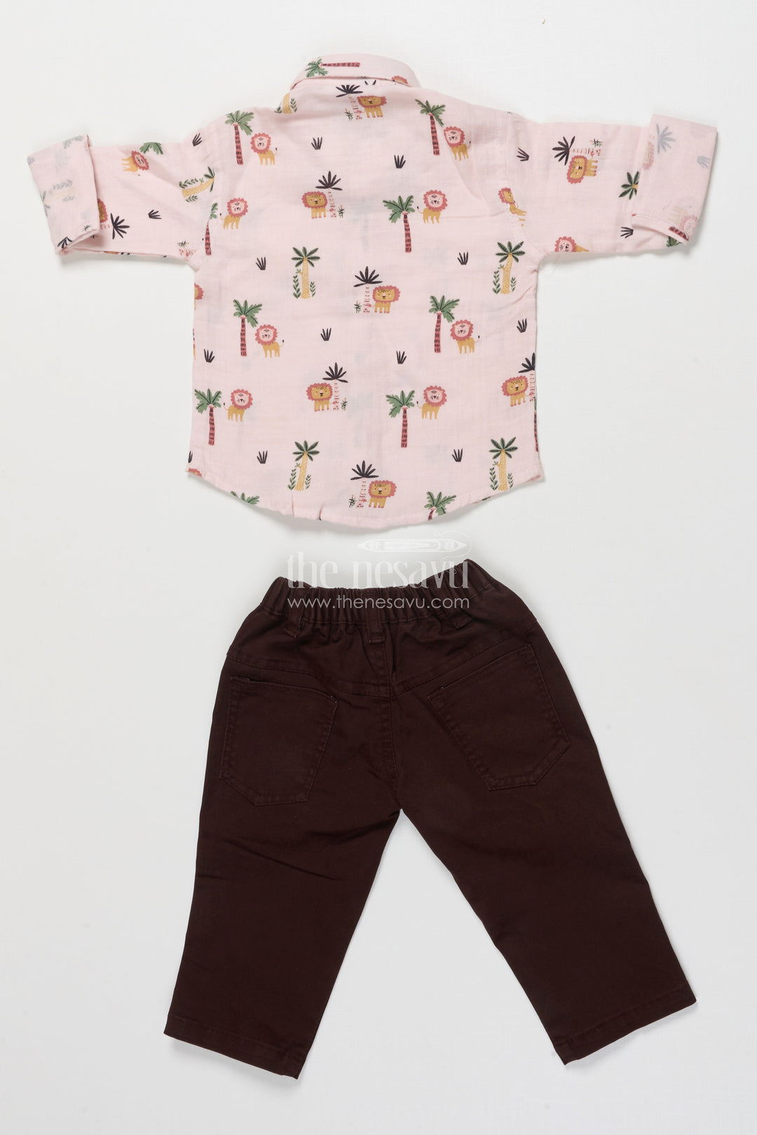 The Nesavu Boys Casual Set Boys Lion Print Cotton Shirt and Pants Set for Everyday Play Nesavu Nesavu boys lion print cotton casual set  fun jungle-themed shirt pants