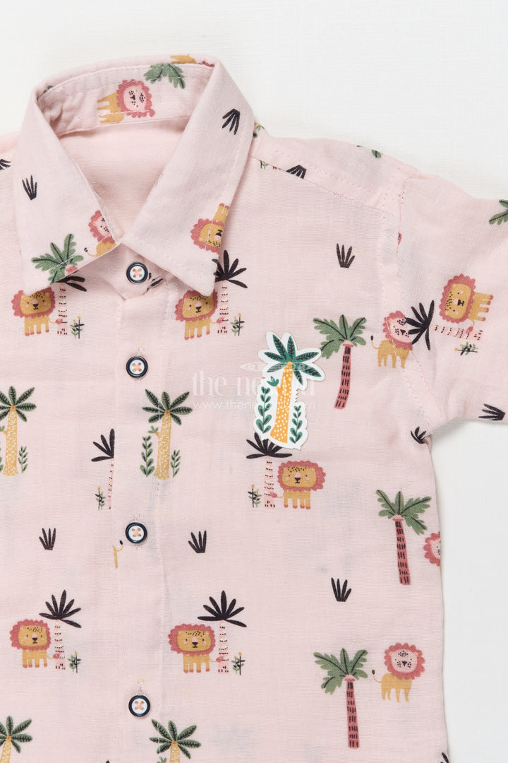 The Nesavu Boys Casual Set Boys Lion Print Cotton Shirt and Pants Set for Everyday Play Nesavu Nesavu boys lion print cotton casual set  fun jungle-themed shirt pants