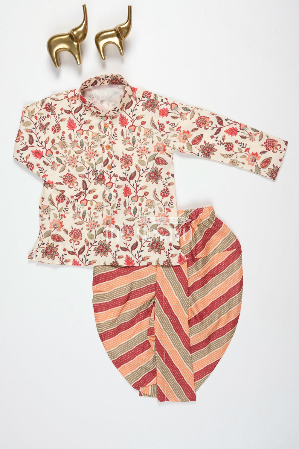 The Nesavu Boys Dothi Set Boys Multicolor Kurta and Dhoti Set with Floral Print for Cultural Events and Festive Gatherings Nesavu Nesavu Boys Floral Kurta Matching Dhoti Multicolor Festive Celebrations Special Events