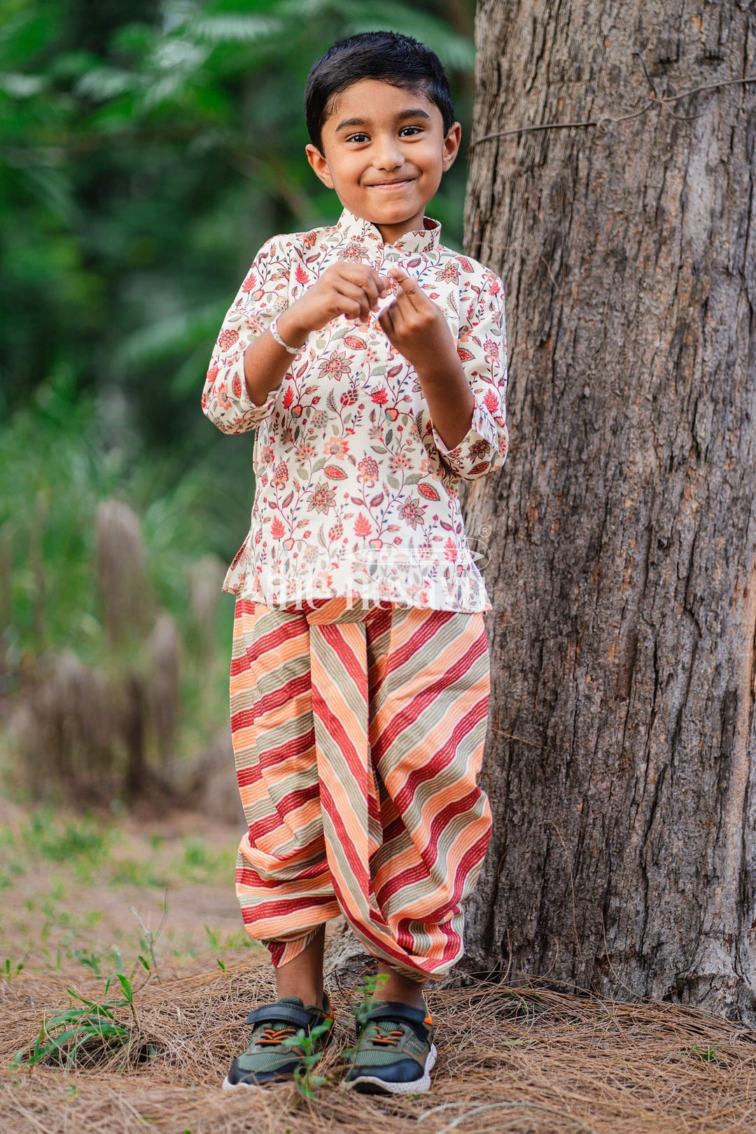 The Nesavu Boys Dothi Set Boys Multicolor Kurta and Dhoti Set with Floral Print for Cultural Events and Festive Gatherings Nesavu Nesavu Boys Floral Kurta Matching Dhoti Multicolor Festive Celebrations Special Events