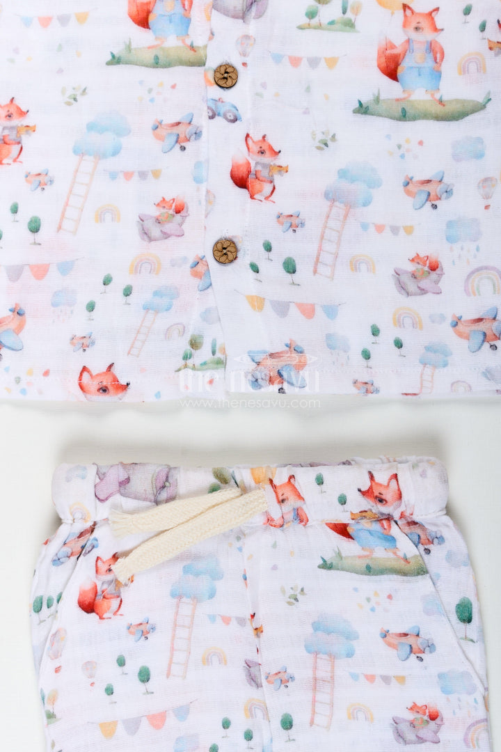 The Nesavu Boys Casual Set Boys New Fashion Casual Shirts with Fox and Nature Print in Soft Muslin Fabric for Everyday Comfort Nesavu Boys New Fashion Casual Shirt and Shorts Set with Fox Nature Print in Breathable Muslin Fabric | The Nesavu