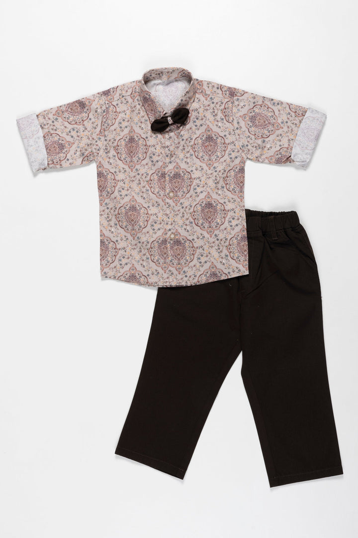 The Nesavu Boys Casual Set Boys Paisley Print Casual Shirt and Pant Set - Perfect Eid Festive Wear Nesavu 10 (NB) / Brown / Cotton BCS008A-10 Buy Boys Paisley Casual Shirt and Pant Set | Stylish Eid Outfit for Kids | The Nesavu