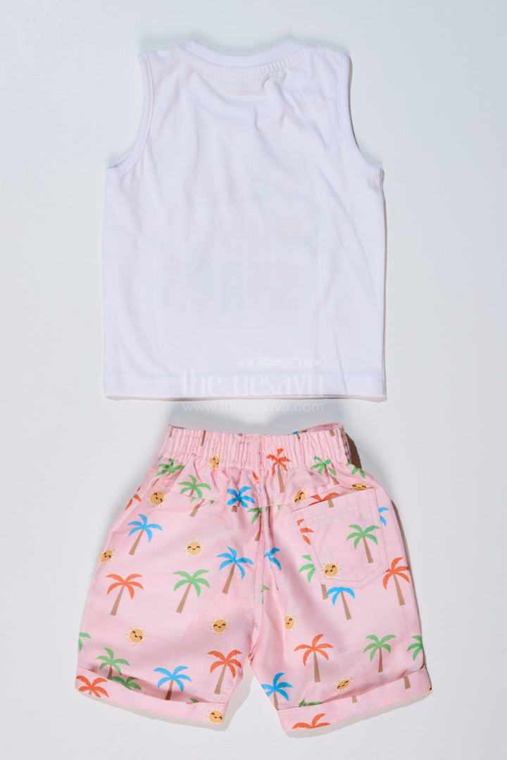 The Nesavu Boys Casual Set Boys Party Wear Casual Shirts with Tropical Printed Shorts and Surf Theme T-Shirt Nesavu Nesavu Boys Party Wear Casual Shirts Tropical Printed Shorts Surf Graphic T-Shirt