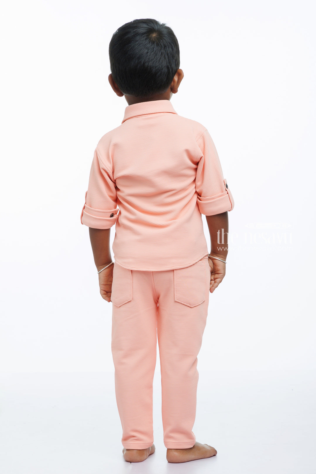 The Nesavu Boys Casual Set Boys Pastel Pink Shirt and Pant Set - Trendy and Comfortable Nesavu Boys Chic Pastel Pink Casual Set | Ideal for Stylish Comfort | The Nesavu