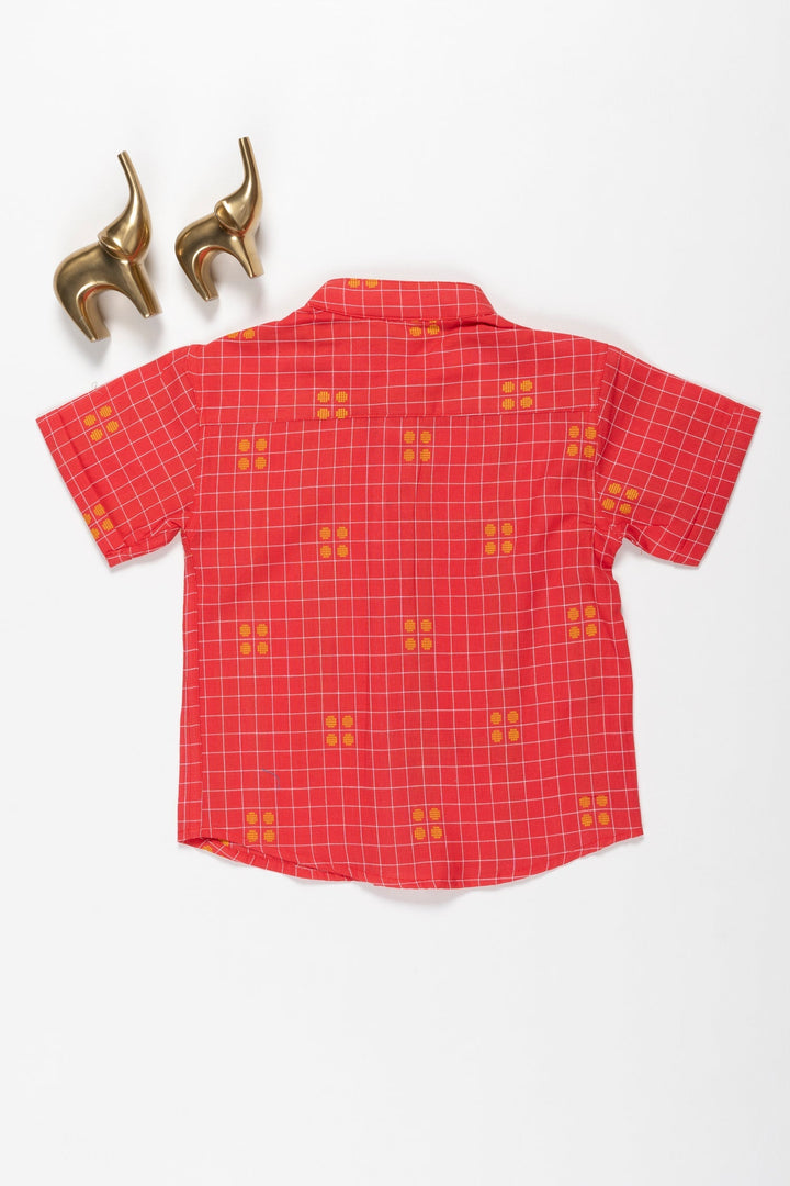The Nesavu Boys Cotton Shirt Boys Red Checked Cotton Shirt with Distinctive Patterns Nesavu Buy Boys' Red Checked Short Sleeve Cotton Shirt | Vibrant Kids' Casual Wear | The Nesavu