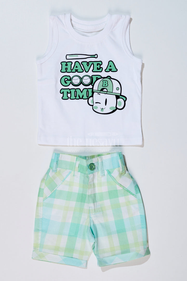 The Nesavu Boys Casual Set Boys Smart Casual Shirts with Checked Shorts and Graphic T-Shirt for Everyday Wear Nesavu Nesavu Boys Smart Casual Shirt Set Checked Shorts Printed T-Shirt