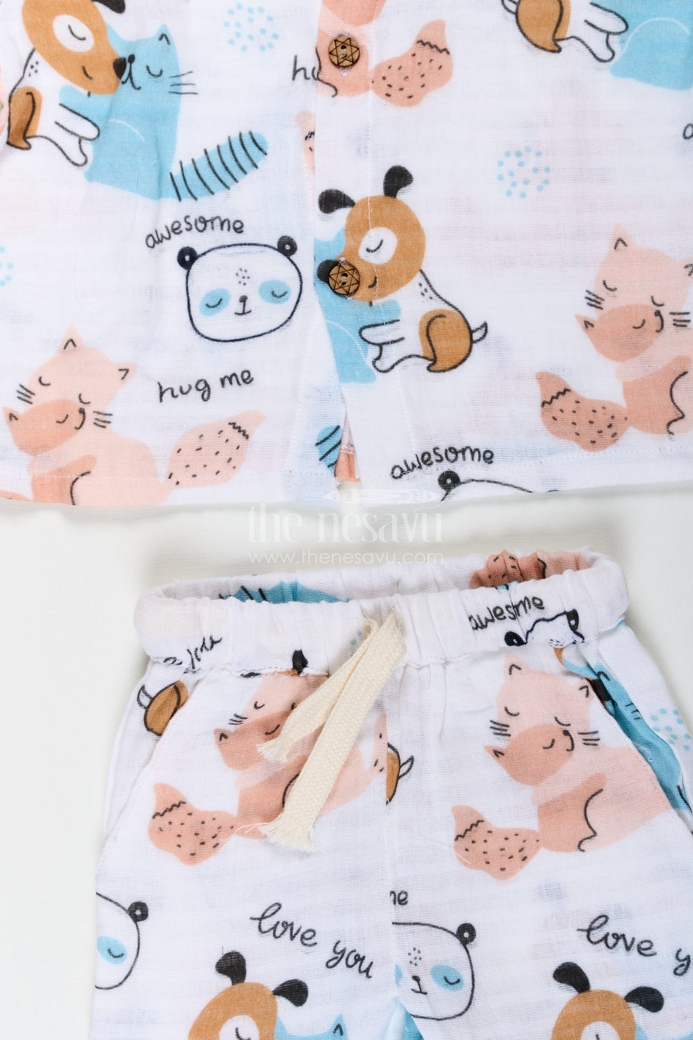 The Nesavu Boys Casual Set Boys Stylish Solid Casual Shirt Set with Adorable Animal Prints and Soft Muslin Fabric for Everyday Adventures Nesavu Nesavu Boys Stylish Solid Casual Shirt and Shorts with Playful Animal Prints in Soft Muslin Fabric