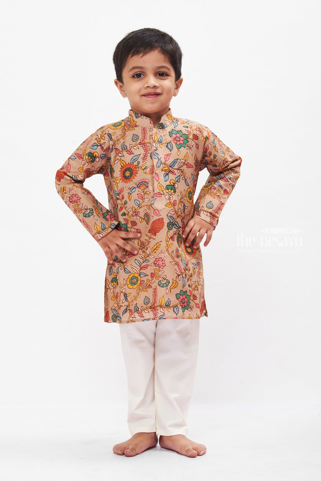 The Nesavu Boys Kurtha Set Boys Traditional Kurta with Pant Set - Elegance and Comfort for Special Occasions Nesavu Boys Ethnic Kurta Set | Vibrant Print | Comfort Fit | Traditional Attire | The Nesavu