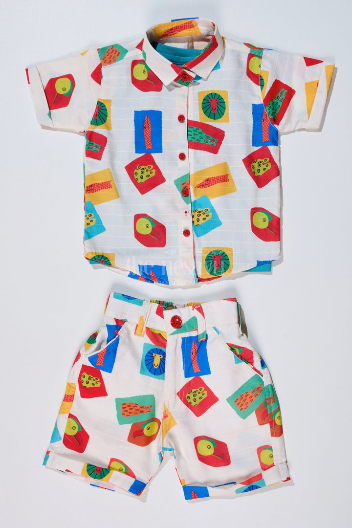 The Nesavu Boys Casual Set Boys Trendy Casual Shirts with Colorful Printed Shorts and Graphic Tank Top Nesavu 16 (1Y) / Multicolor BCS213A-16 Boys Trendy Casual Shirts Printed Shorts Graphic Tank Top | The Nesavu