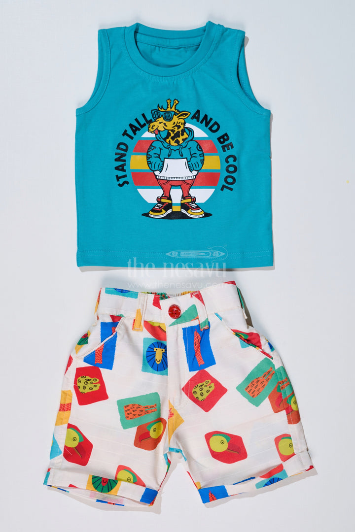 The Nesavu Boys Casual Set Boys Trendy Casual Shirts with Colorful Printed Shorts and Graphic Tank Top Nesavu Nesavu Boys Trendy Casual Shirts Printed Shorts Graphic Tank Top