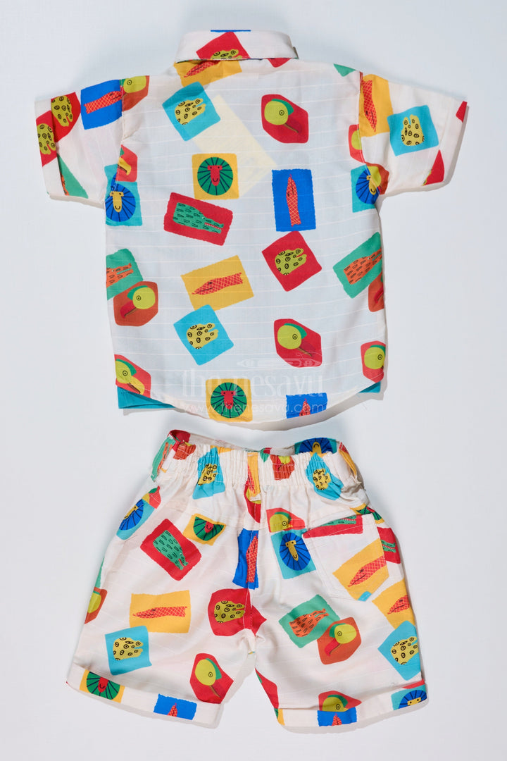 The Nesavu Boys Casual Set Boys Trendy Casual Shirts with Colorful Printed Shorts and Graphic Tank Top Nesavu Nesavu Boys Trendy Casual Shirts Printed Shorts Graphic Tank Top