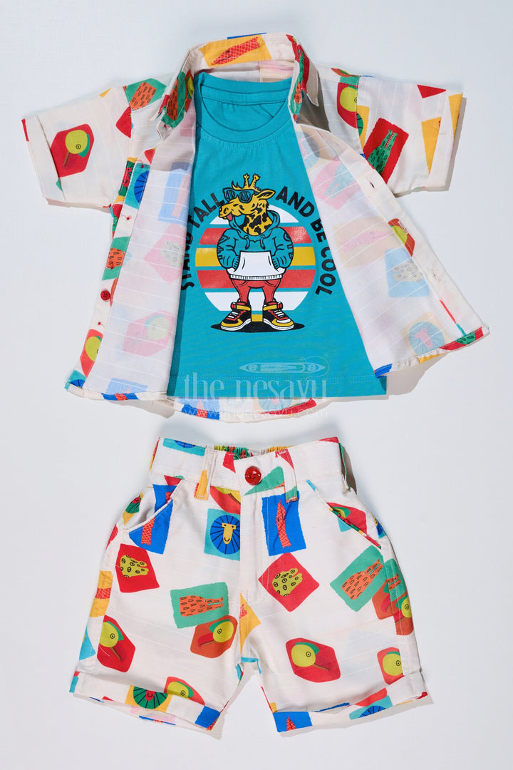 The Nesavu Boys Casual Set Boys Trendy Casual Shirts with Colorful Printed Shorts and Graphic Tank Top Nesavu Nesavu Boys Trendy Casual Shirts Printed Shorts Graphic Tank Top