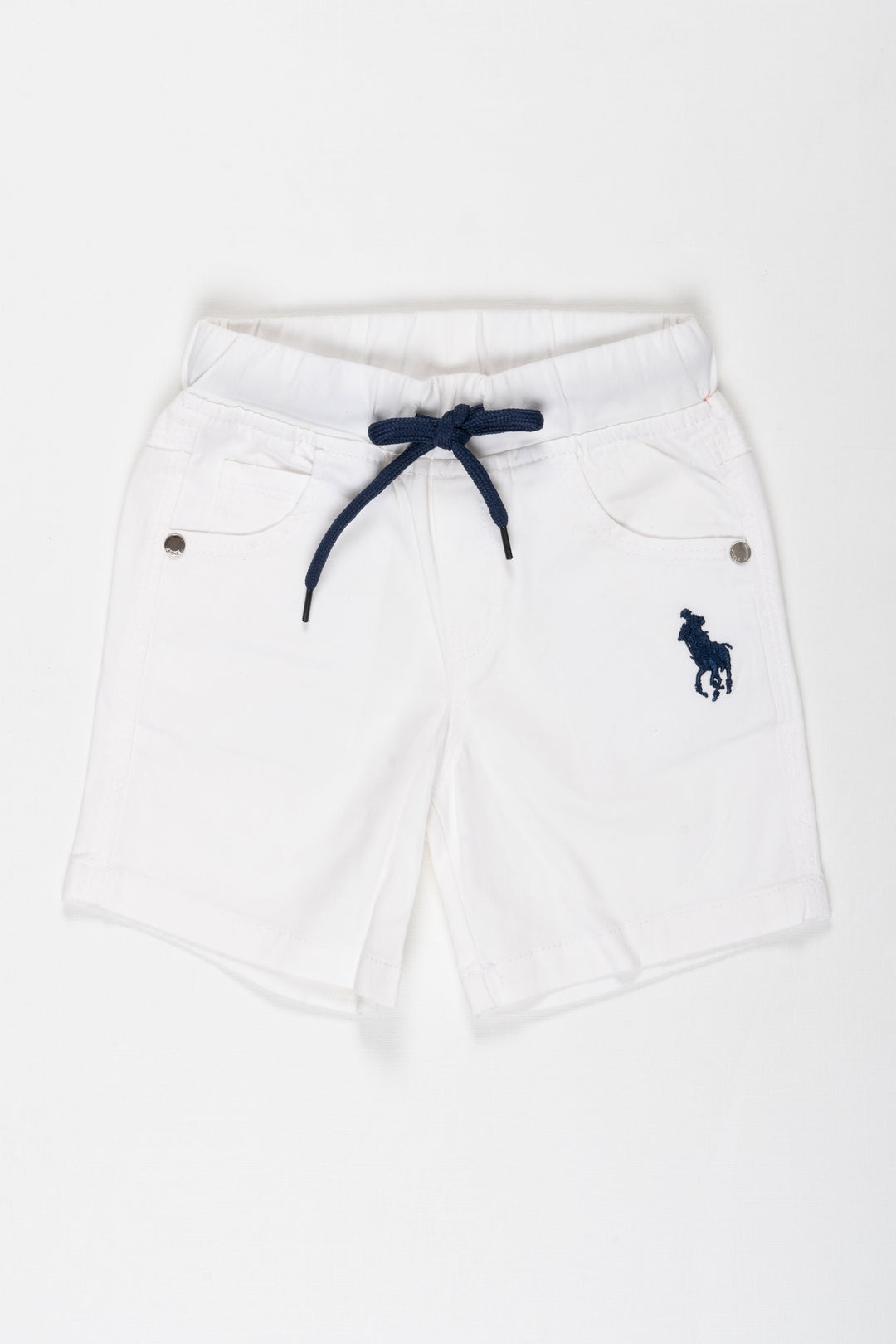 The Nesavu Boys Shorts Boys White Cotton Shorts with Emblem Detail Nesavu 18 (2Y) / White / Cotton BWS001A-18 Boys White Cotton Casual Shorts | Emblem Drawstring Summer Shorts | The Nesavu