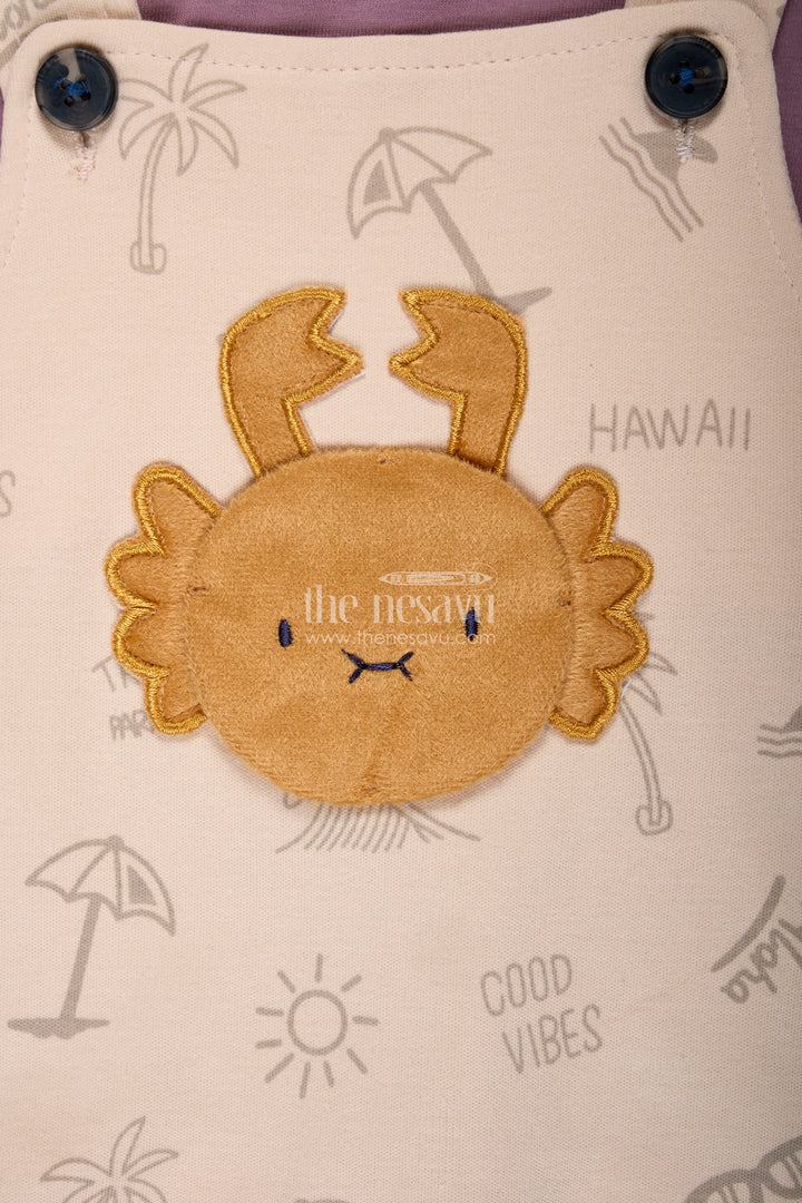 The Nesavu Boys Casual Set Casual Colorful Dress for Boys in Soft Cotton with Lion Embroidery and Contrast Tee Dungaree Set Nesavu Nesavu Cotton Casual Colorful Dress Boys Lion Embroidery Matching Plum Tee