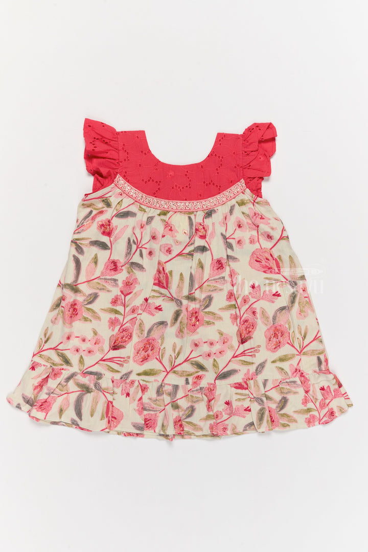 The Nesavu Girls Cotton Frock Charming Girls Cotton Lined Dress with Floral Print and Elegant Lace Detailing Nesavu Nesavu Girls Cotton Lined Dress Pink Floral Print Ruffled Hemline Lace Accents