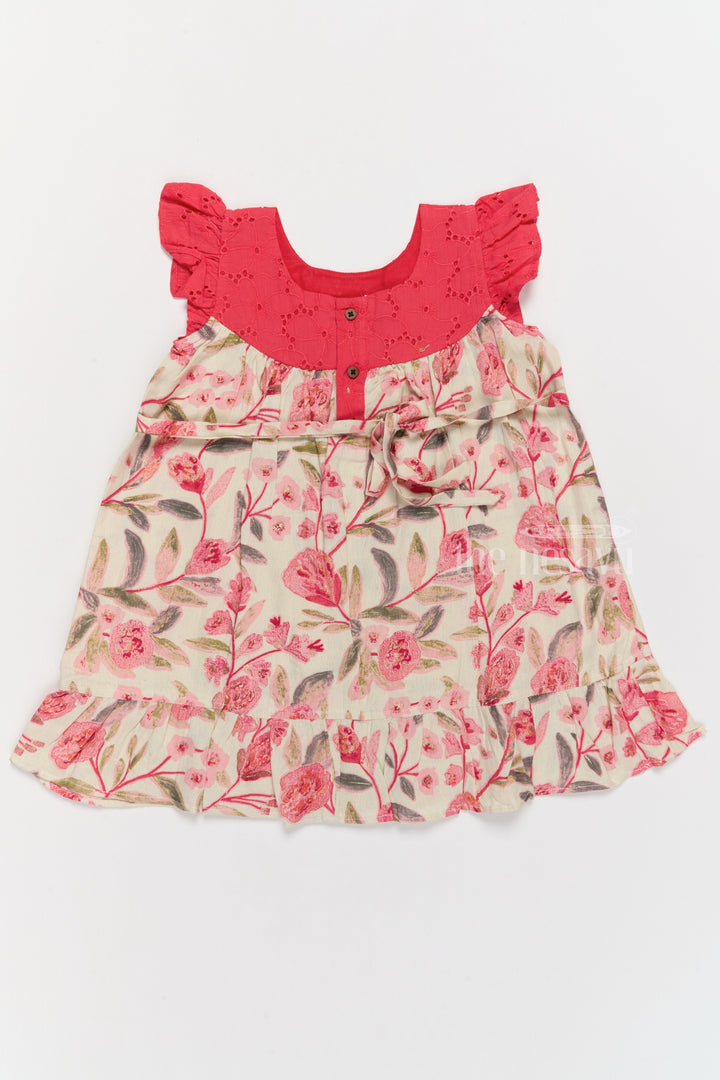 The Nesavu Girls Cotton Frock Charming Girls Cotton Lined Dress with Floral Print and Elegant Lace Detailing Nesavu Nesavu Girls Cotton Lined Dress Pink Floral Print Ruffled Hemline Lace Accents