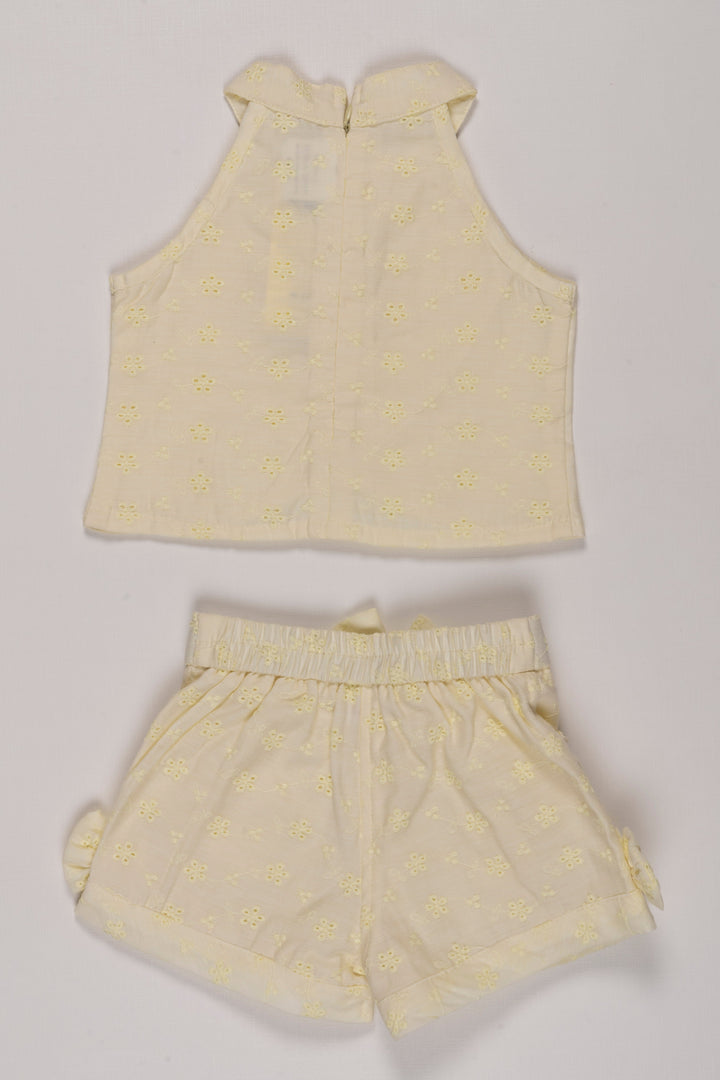The Nesavu Baby Casual Sets Charming Yellow Floral Top and Shorts Set for Girls Nesavu Girls Floral Top Shorts Set | Playful Yellow Outfit | Kids Summer Fashion | The Nesavu